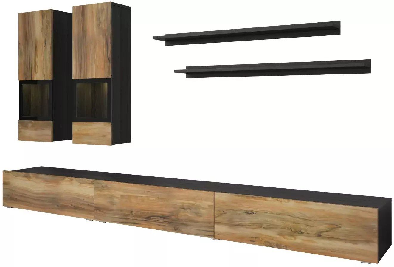 Meblościanka BAROS 270cm orzech/czarna HELVETIA