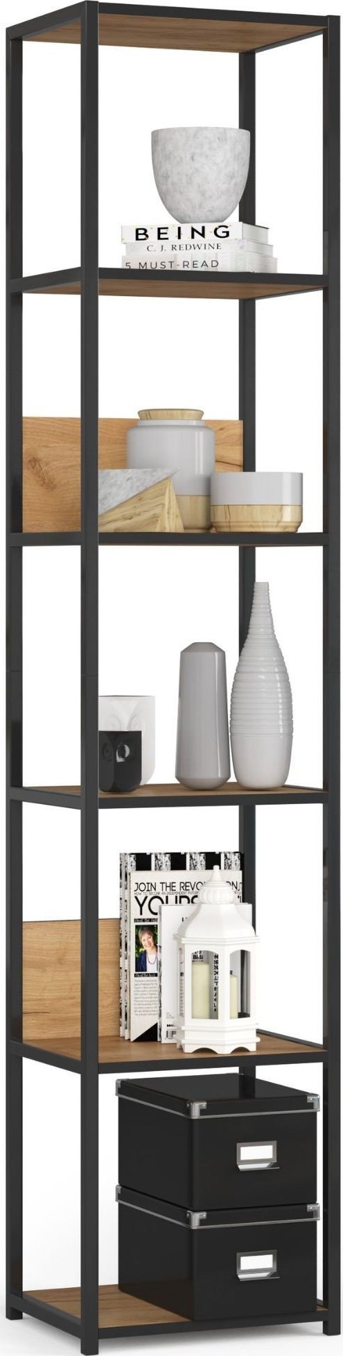 Fabryka Mebli Akord REGAŁ METALOWY LOFT 400 CZARNY/DĄB CRAFT