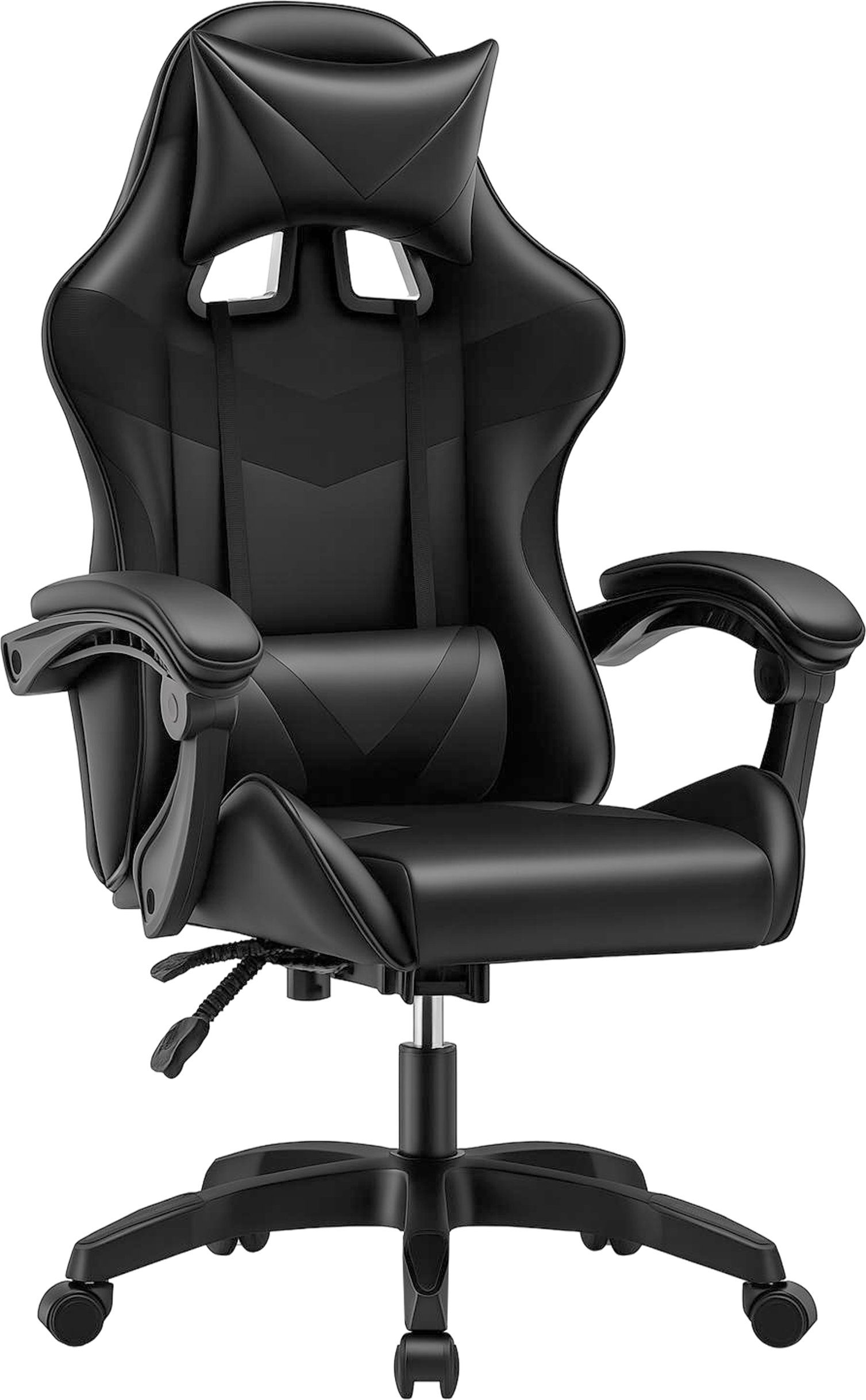 Fotel gamingowy czarny z poduszką lędźwiową i zagłówkiem do biurka