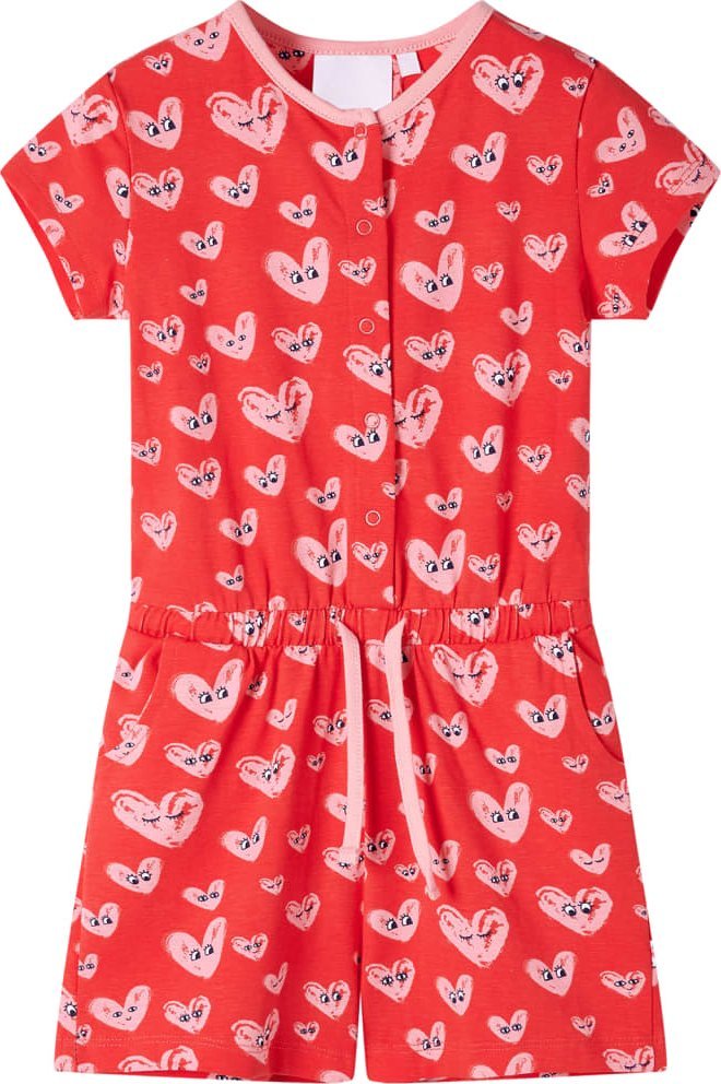 vidaXL Krótki kombinezon dziecięcy, nadruk w serca, czerwony, 116