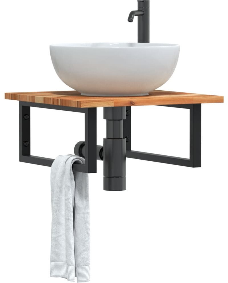 vidaXL Półka ścienna pod umywalkę, stal i lite drewno akacjowe