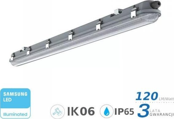 V-TAC Oprawa Hermetyczna LED V-TAC SAMSUNG CHIP M-SERIES 36W 120cm 120Lm/W CL SS Clip VT-120136 4000K 4320lm 3 Lata Gwarancji
