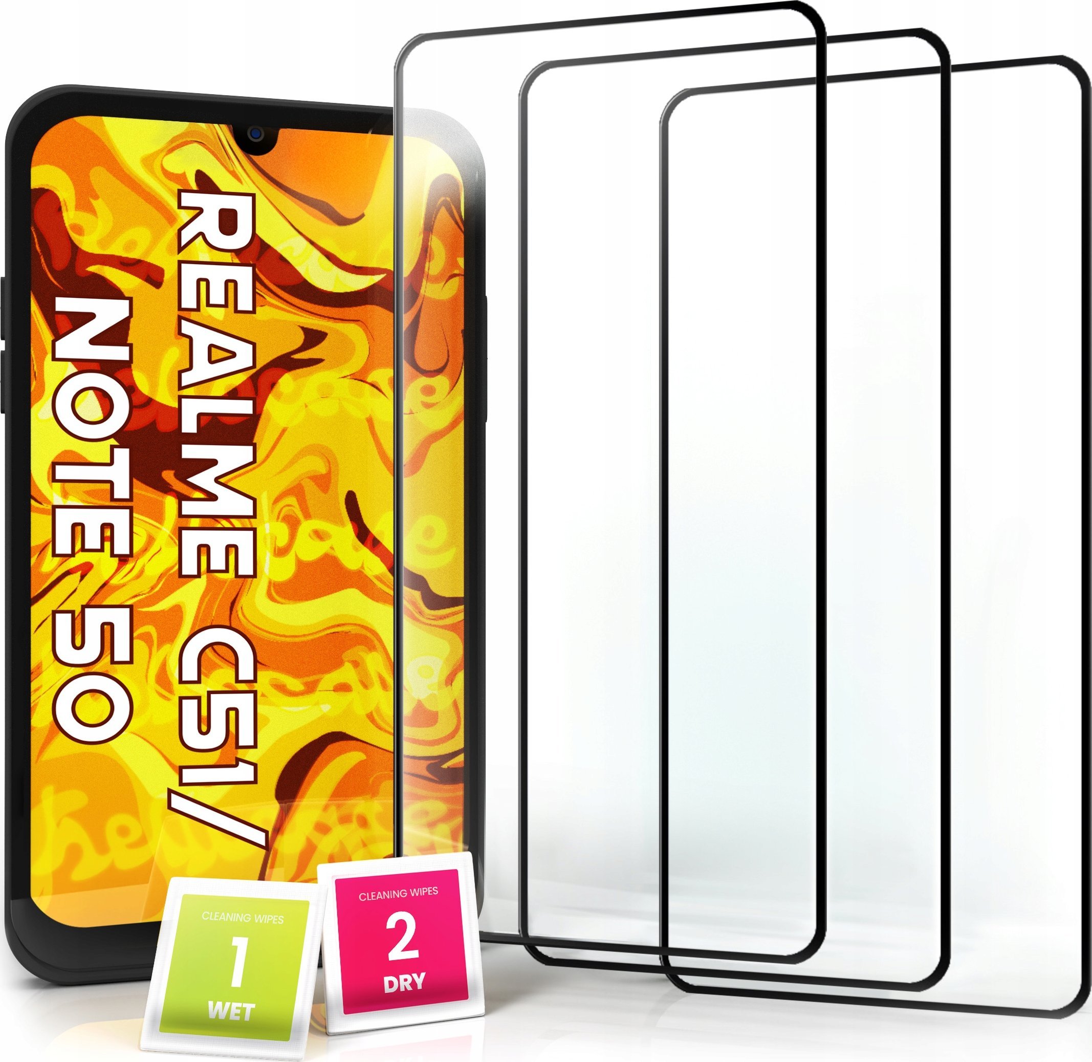 Hello Case 3-PAK Szkło Hartowane do Realme C51 / Note 50 (cały ekran, 9H, ochronne 5D)