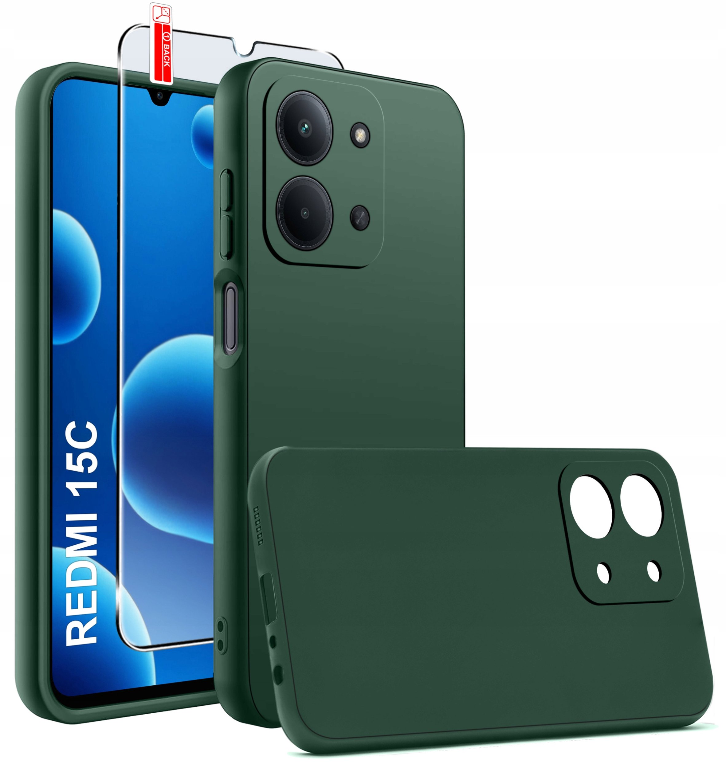 krainaGSM Etui Zielony Matowy Silikon Slim do Xiaomi Redmi 15C 5G + SZKŁO 9H