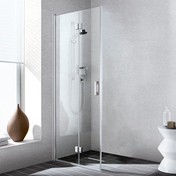 Kabina wejście narożne strona lewa Liga 2CL 0900x 2000 BV: 875-900 srebro wys. połysk, szkło ESG przesunięte Clean