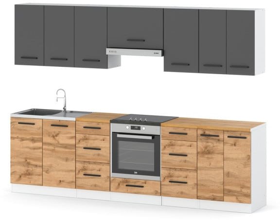 Meble Kuchenne Szare Z Drewnem Kuchnia Roma 2.8m Modułowa Szary Dąb Wotan