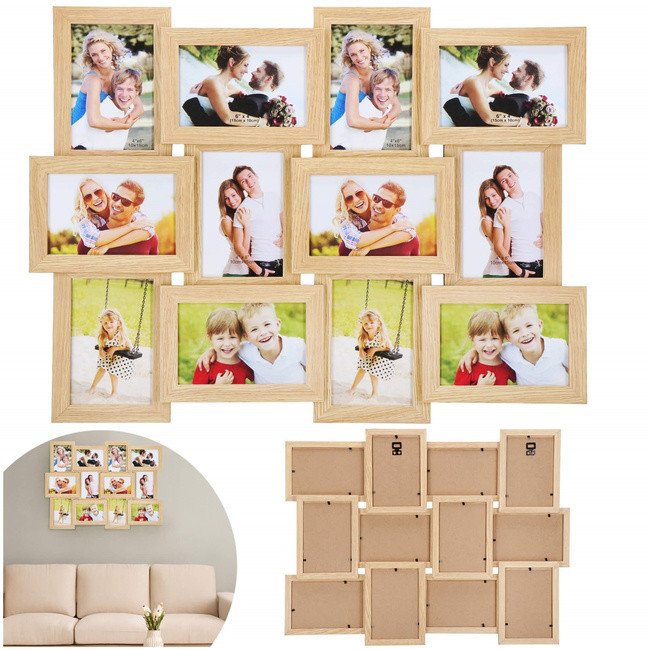 Ramka na zdjęcia 12 zdjęć drewniana multiramka, brązowa UNIWERSALNY