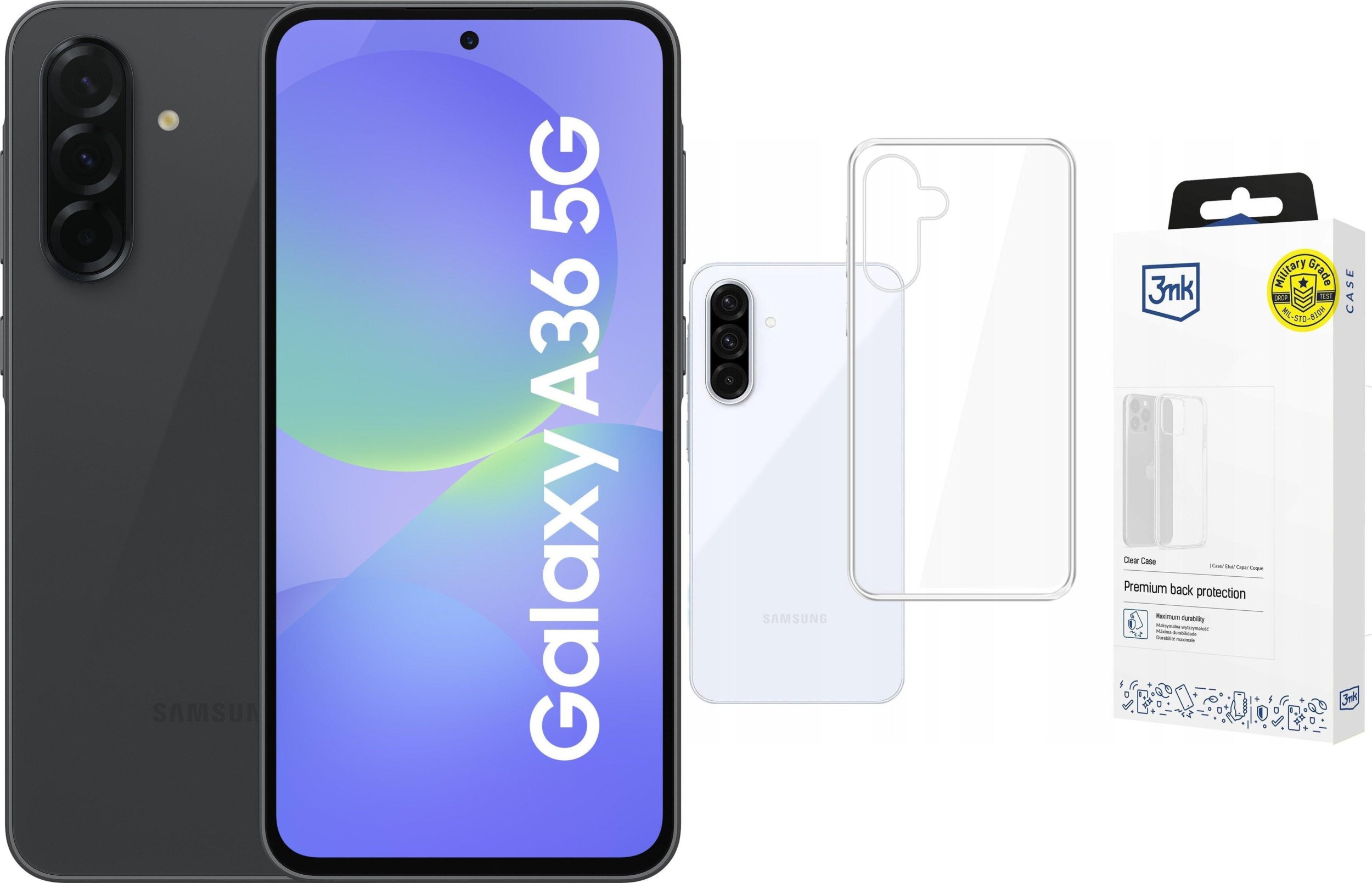 Smartfon Samsung Galaxy A36 5G 6/128GB Czarny (SM-A366BZKBEUE) + Etui Clear Case
