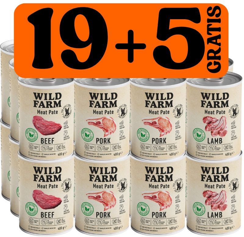 WILD FARM Pate Mix smaków 19x400g + 5x400g GRATIS