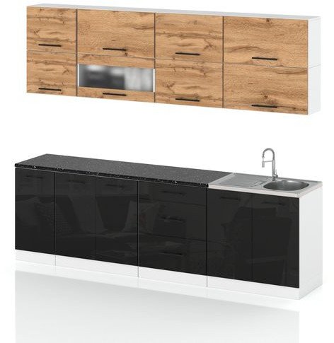 Meble Kuchenne Modułowe Kuchnia Robo Lux 2.6m Zestaw Wotan Czarny Połysk