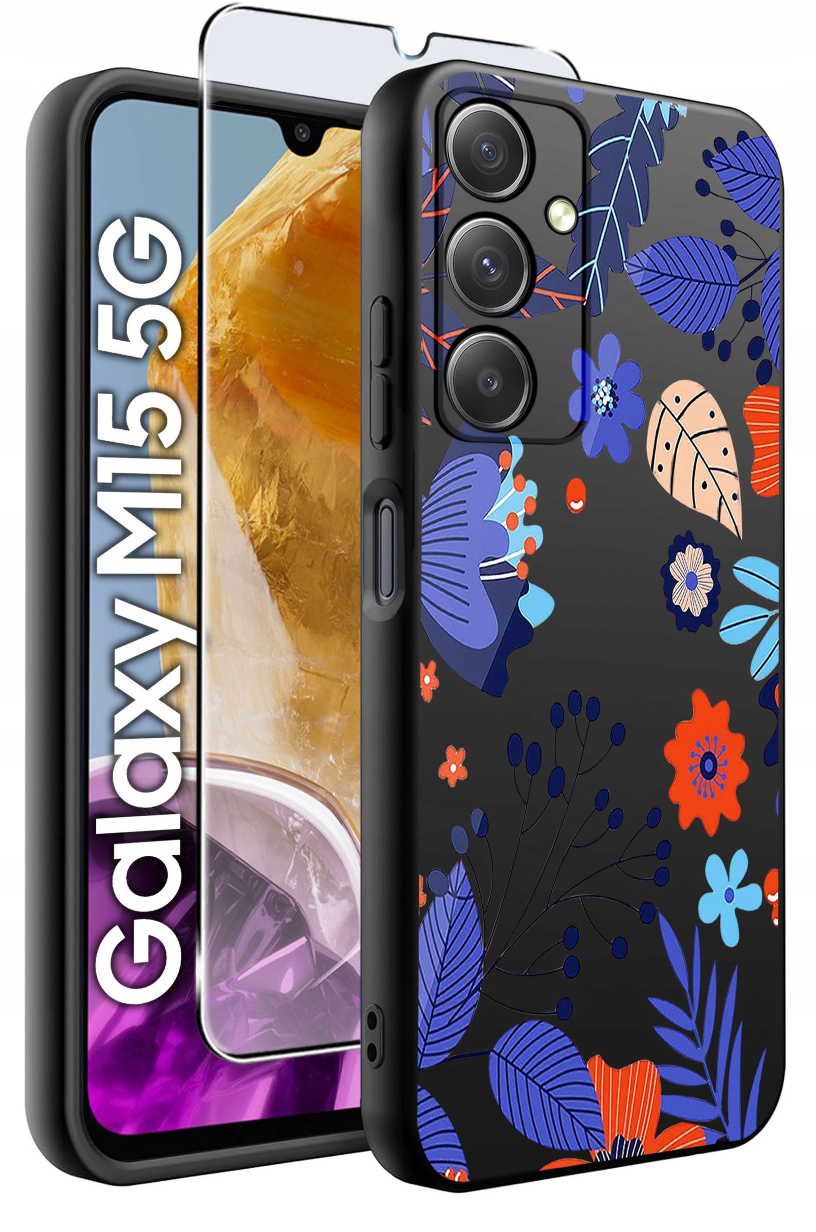 ETUI do Samsung M15 5G WZORY | SILIKONOWE MATT CASE + SZKŁO HARTOWANE 9H