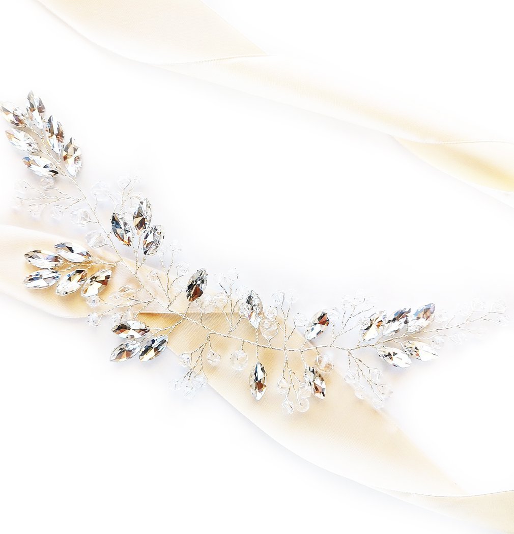 KOKONET Gałązka BOGATA ślubna z cyrkoniami i kryształkami