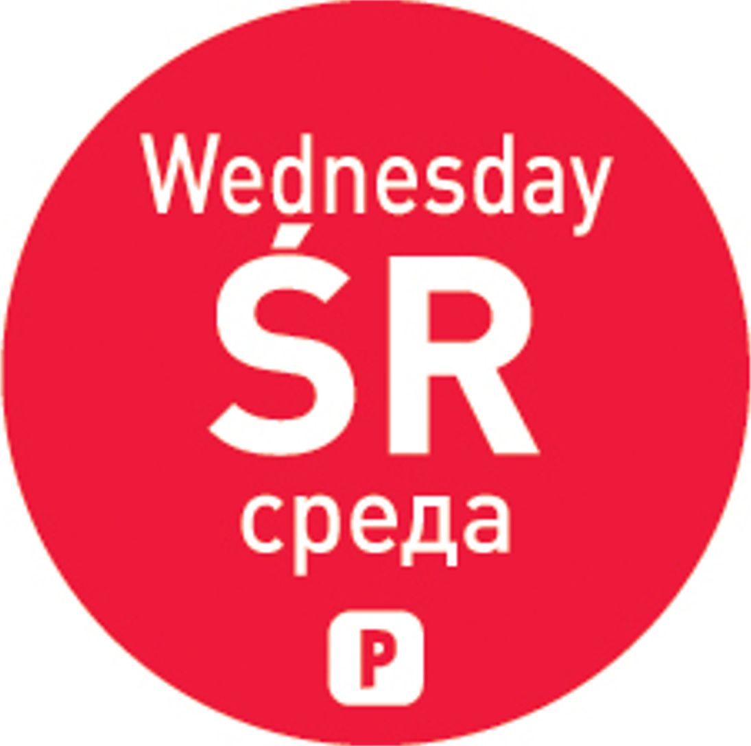 Hendi Jednorazowe naklejki food safety na pojemniki Środa PL RU EN 2000 szt. Hendi 850022 Jednorazowe naklejki food safety na pojemniki Środa PL RU EN