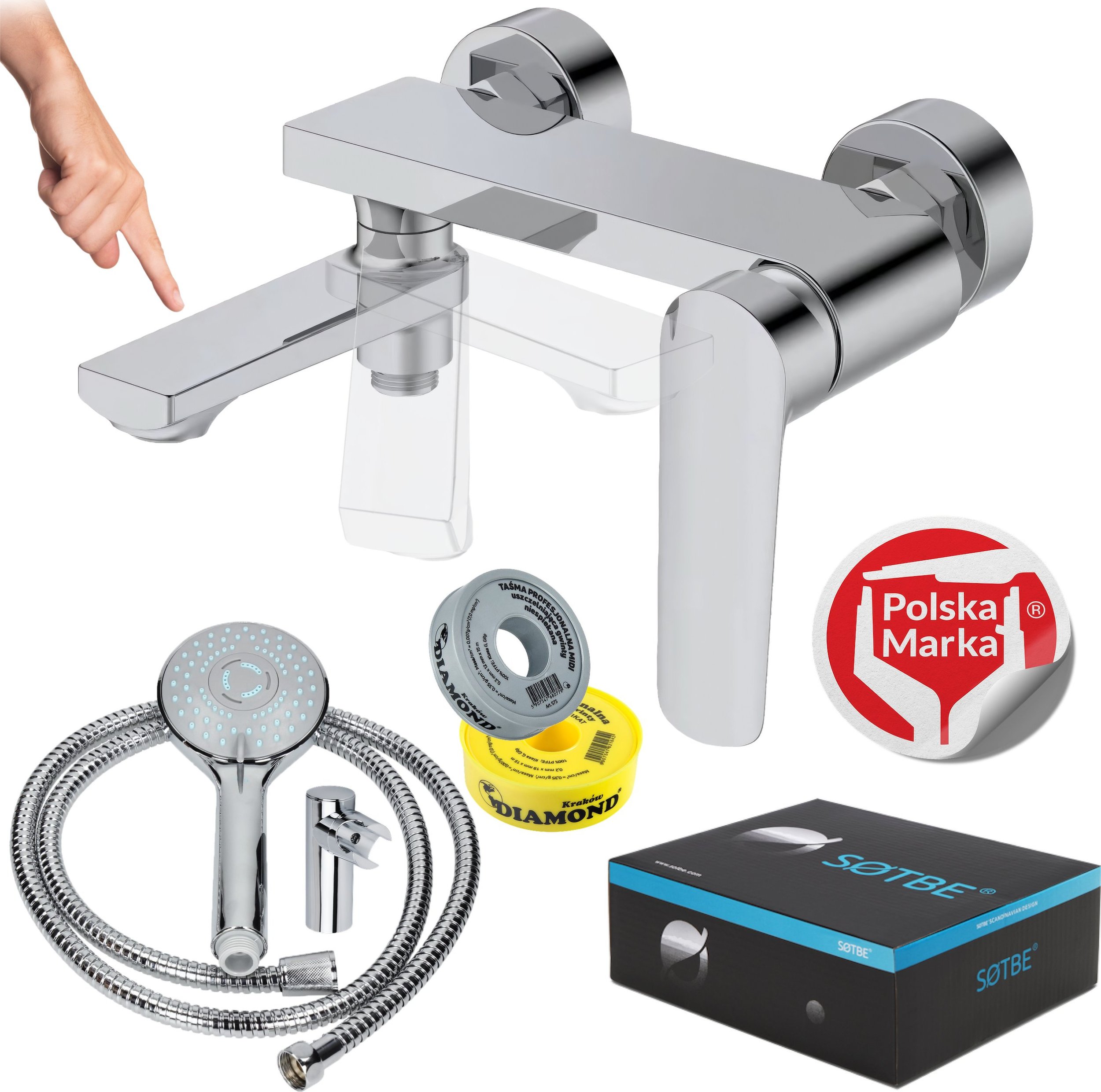 Bateria wannowa Sotbe SOTBE MALSELVA bateria wannowa ścienna ze składaną wylewką. Kran do wanny