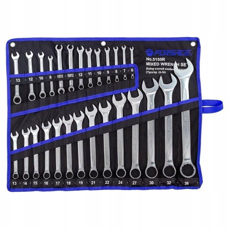 Forsage Zestaw kluczy płaskich i oczkowych 27el. (6-36mm) w płótnie (4 z grzechotką)