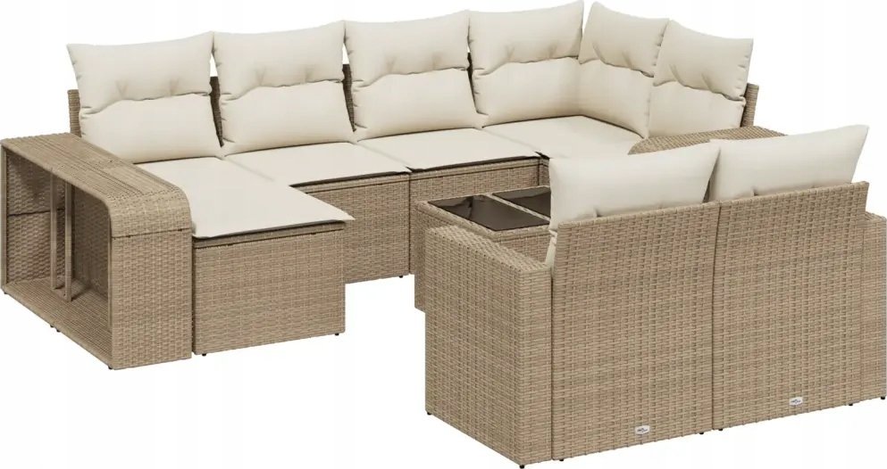 vidaXL 11-częściowy zestaw mebli ogrodowych z poduszkami, beżowy, polirattan