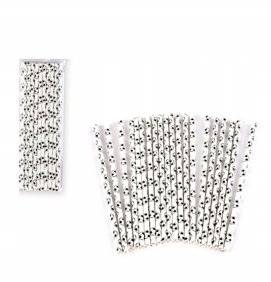 Słomki Piłka Nożna Jednorazowe Papierowe do picia 20cm 26szt