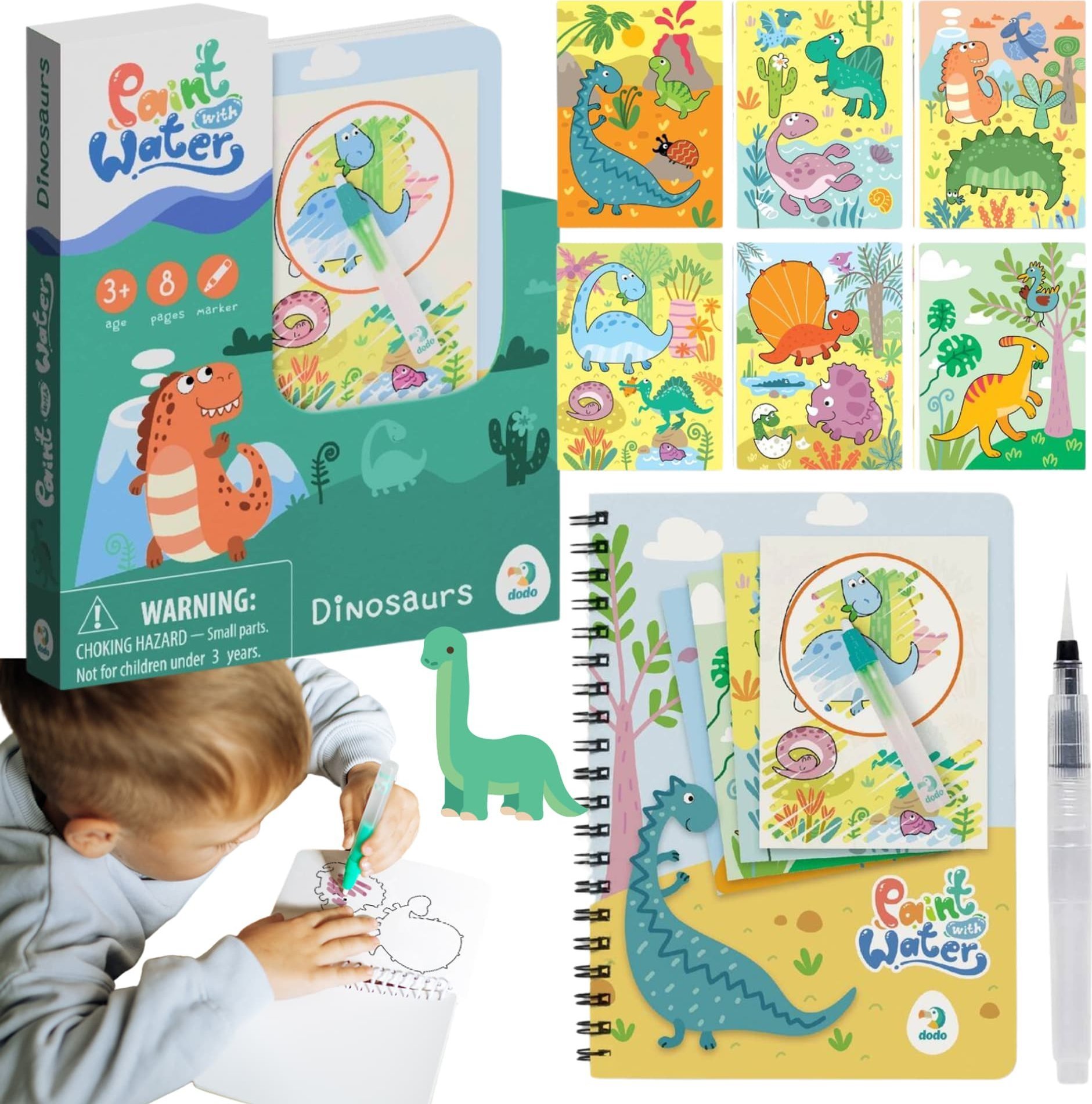 Dodo MALOWANIE MARKEREM WODNYM KOLOROWANKA "DINOZAURY" ZESTAW DLA NAJMŁODSZYCH