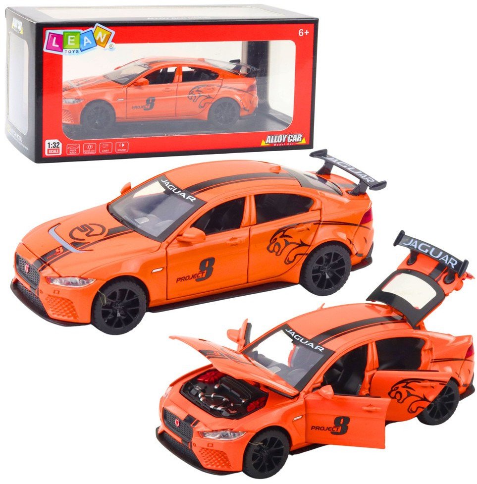 Samochód Metalowy Jaguar Światła Dżwieki Pomarańczowy