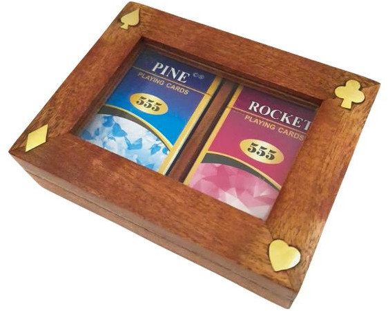Dwie talie kart w drewnianym pudełku ze szklanym topem - DNU-007