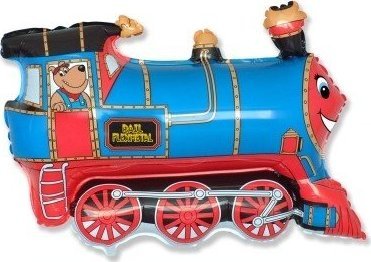 Balon foliowy pociąg niebieski lokomotywa czerwony