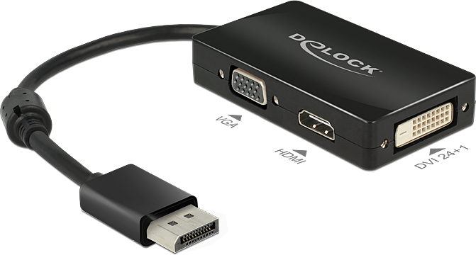 Adapter AV Delock DisplayPort - HDMI - D-Sub (VGA) - DVI-D czarny (62656)