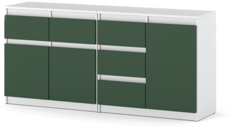 Komoda Duża Nowoczesna 160cm Szafka 5 Szuflad Salon Biała Butelkowa Zieleń