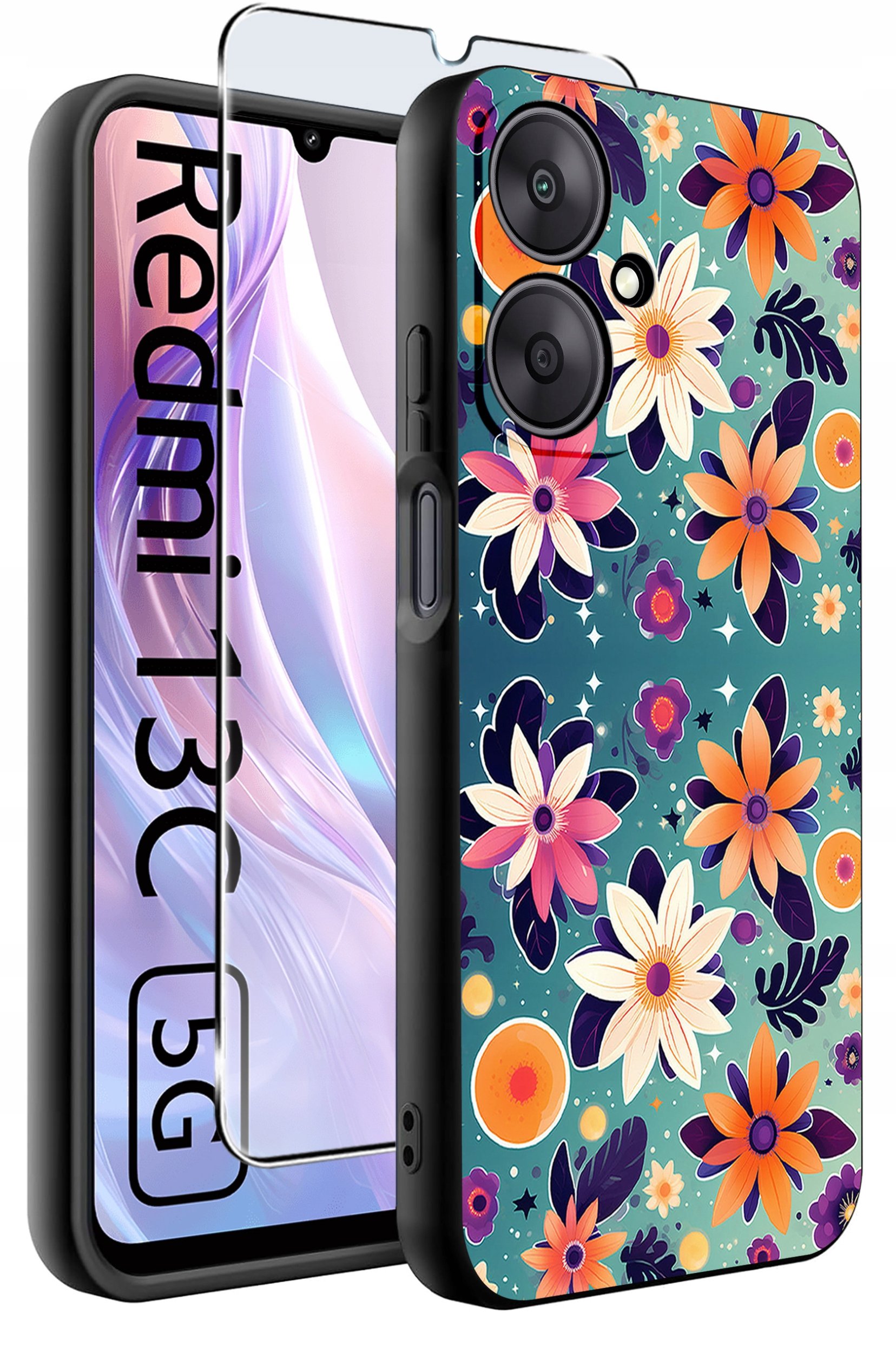 ETUI do Xiaomi Redmi 13C 5G WZORY |SILIKONOWE MATT CASE +SZKŁO HARTOWANE 9H