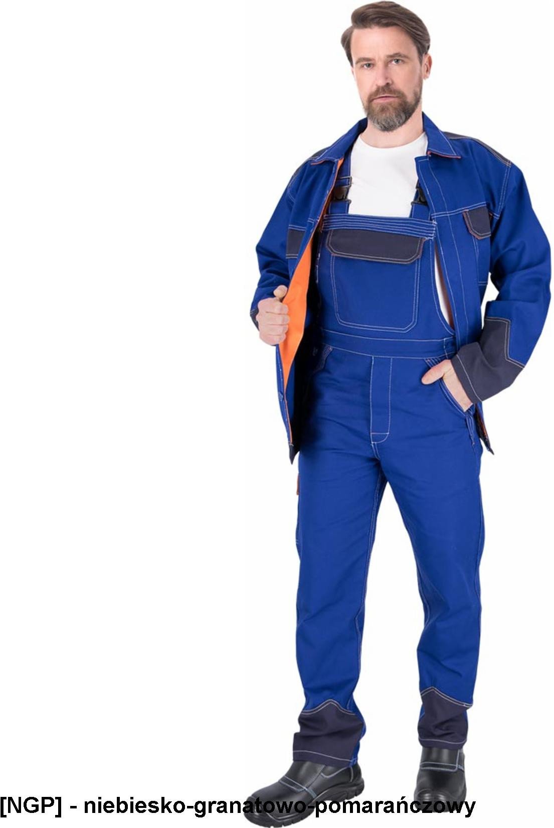 LH-SPECWELD-B - Spodnie ochronne ogrodniczki trudnopalne męskie dla spawaczy 48