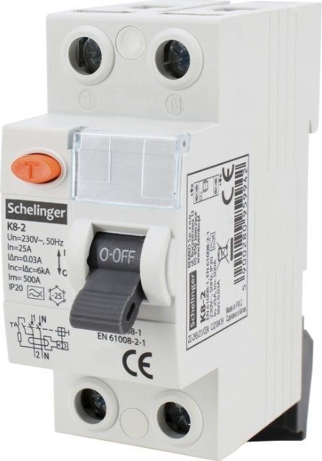 Wyłącznik Różnicowoprądowy 2P 25A 30Ma A Schelinger A03-K8-2-25-030 Bemko