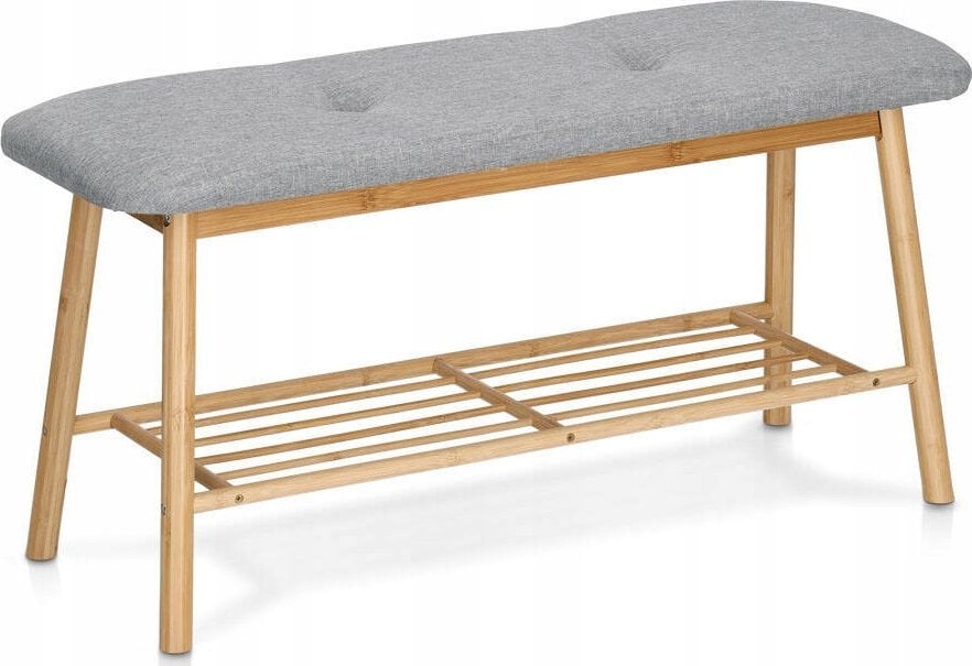 Zeller Tapicerowana ławka z półką na buty, bambus + len