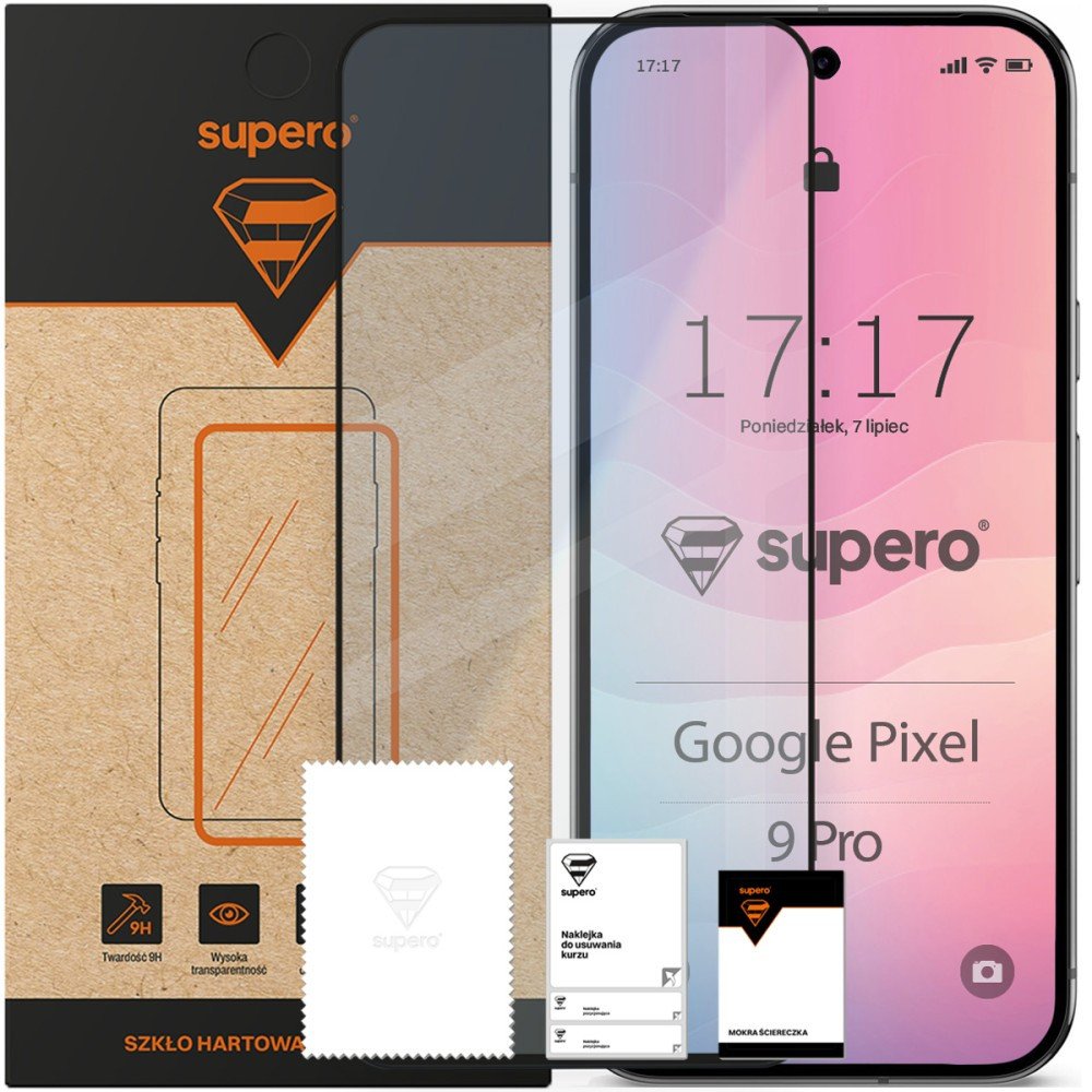 Szkło hartowane do Google Pixel 9 Pro Supero, z czarną ramką