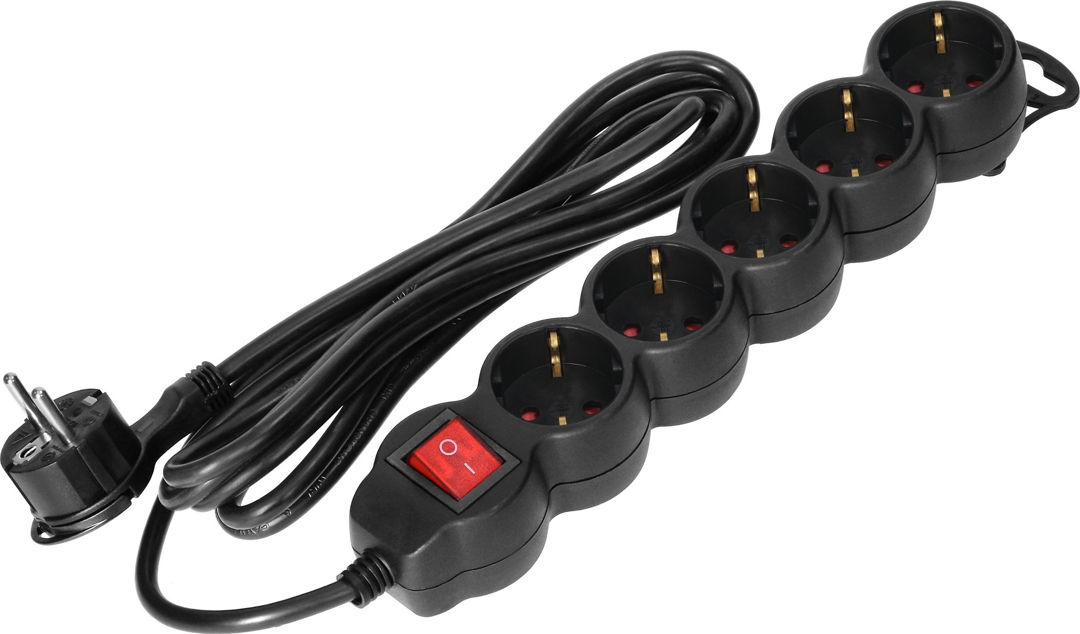 Orno Przedłużacz 5-krotny 2P+Z (Schuko) z wyłącznikiem, 1,5m H05VV-F 3x1,5mm2, Imax=16A, płaska wtyczka, czarny