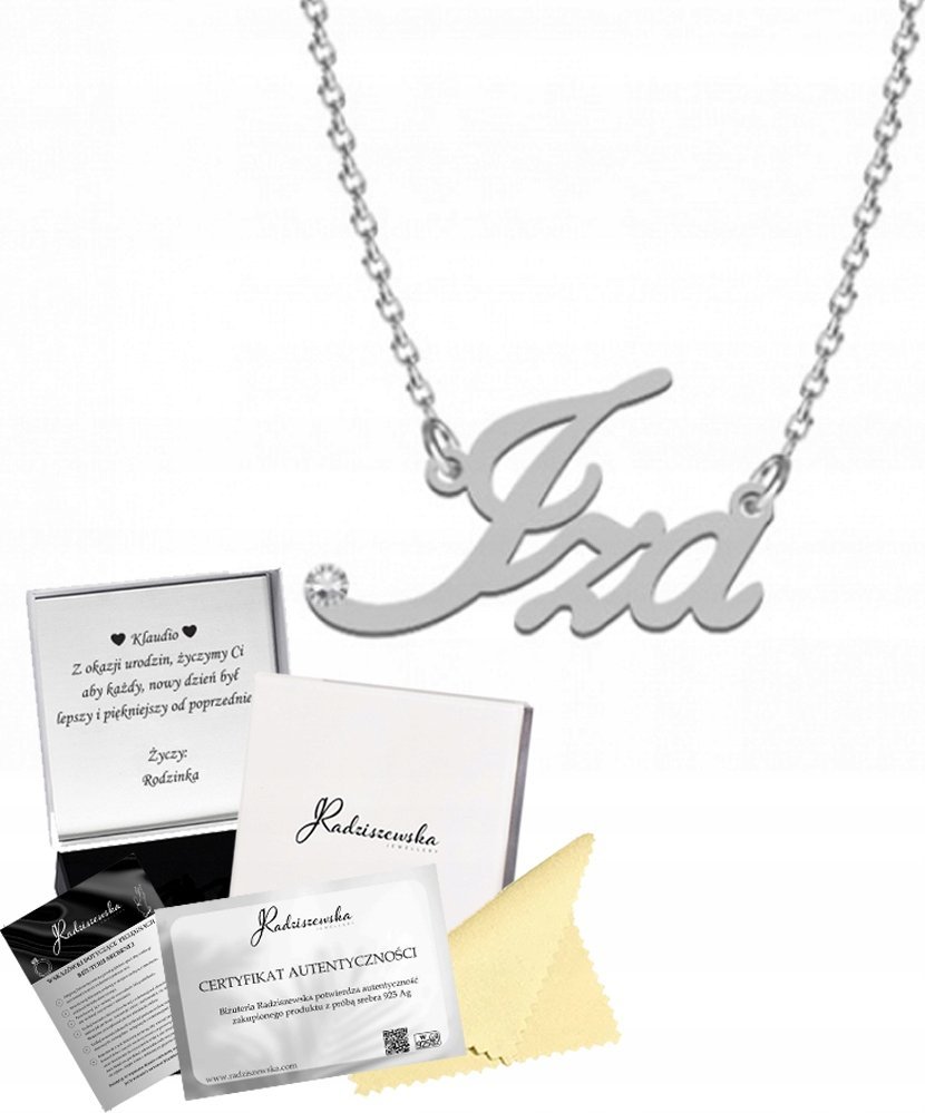 Radziszewska Jewellery NASZYJNIK SREBRNY Z IMIENIEM IZA ŁAŃCUSZEK 925 PREZENT BIŻUTERIA DEDYKACJA