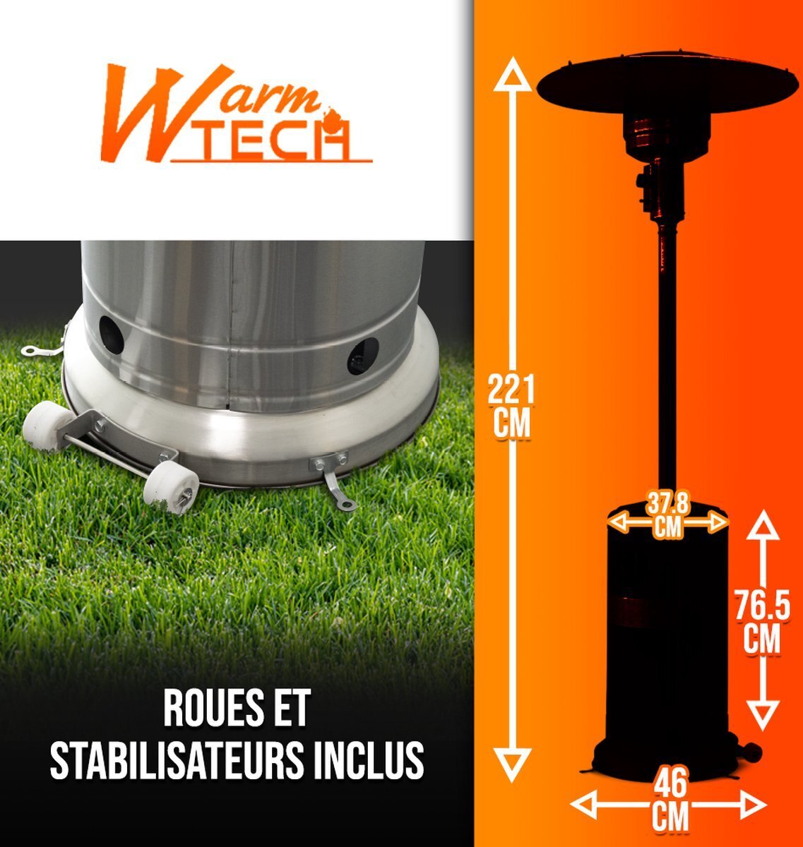 Guzzanti Gazowy ogrzewacz na zewnątrz Warm Tech 13 kW, stal hartowana