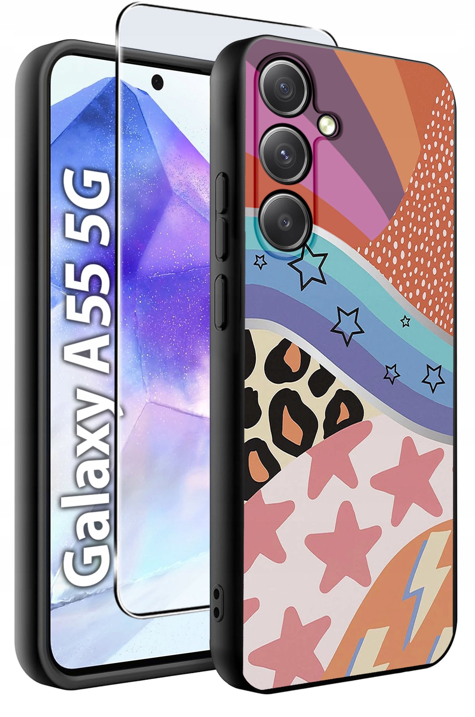 ETUI do Samsung A55 5G WZORY | SILIKONOWE MATT CASE + SZKŁO HARTOWANE 9H