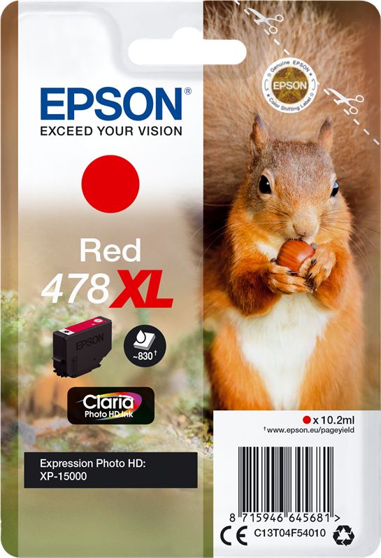 Tusz Epson Epson 478XL - 10,2 ml - High Capacity - red - Original - Ink cartridge - for Expression Photo XP- 8500, XP- 8500 Small- in- One (C13T04F540