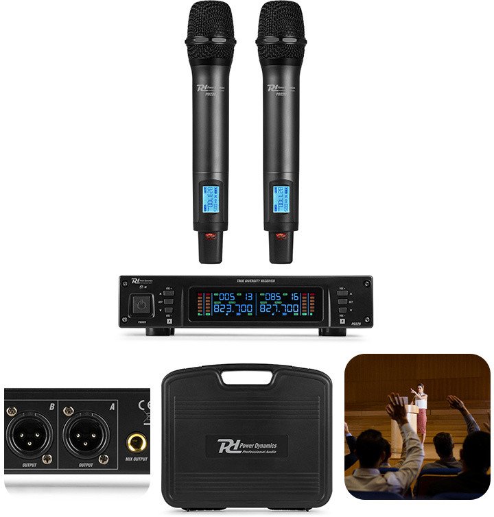 Zestaw mikrofonowy 2x 80 kanałowy UHF PD220 Power Dynamics one size