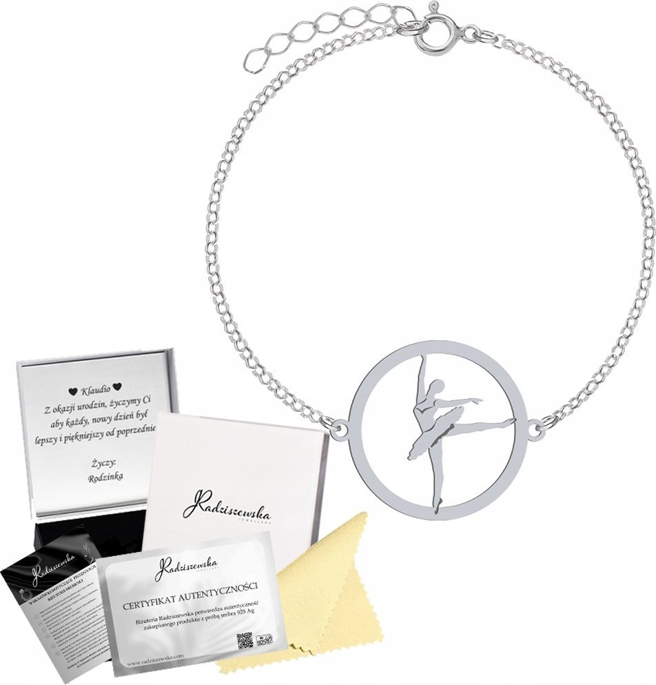 Radziszewska Jewellery Bransoletka Srebrna Baletnica Balet 925 Ankier Prezent GRAWER DEDYKACJA