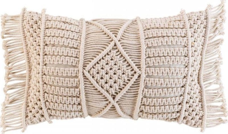 Douceur d`Interieur Poduszka dekoracyjna bawełniana MACRALINA, makrama, 30 x 50 cm