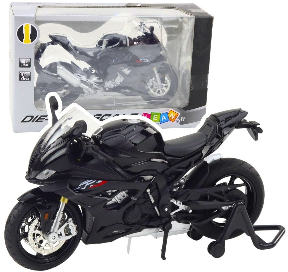 Motocykl Sportowy Metalowy Światła Dźwięki Czarny S1000 1:12
