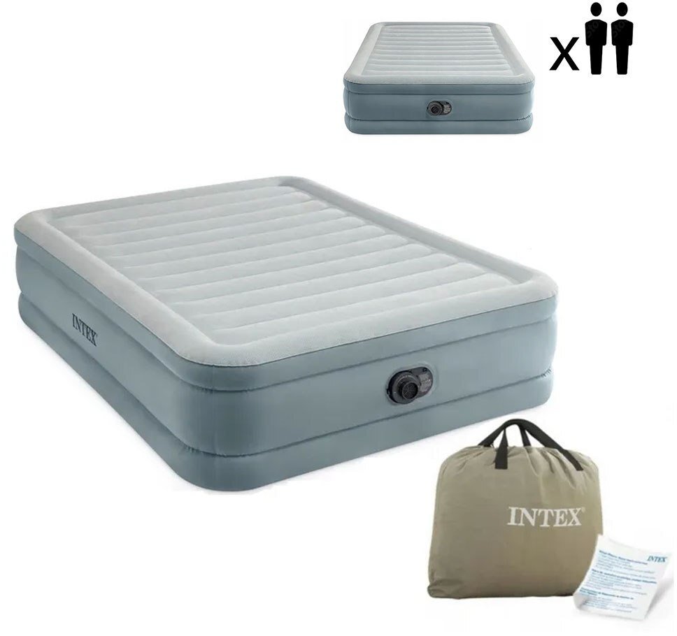 Intex Materac dmuchany dwuosobowy 203x152x46 cm z wbudowaną pompką elektryczną 64824 EDUKAMP