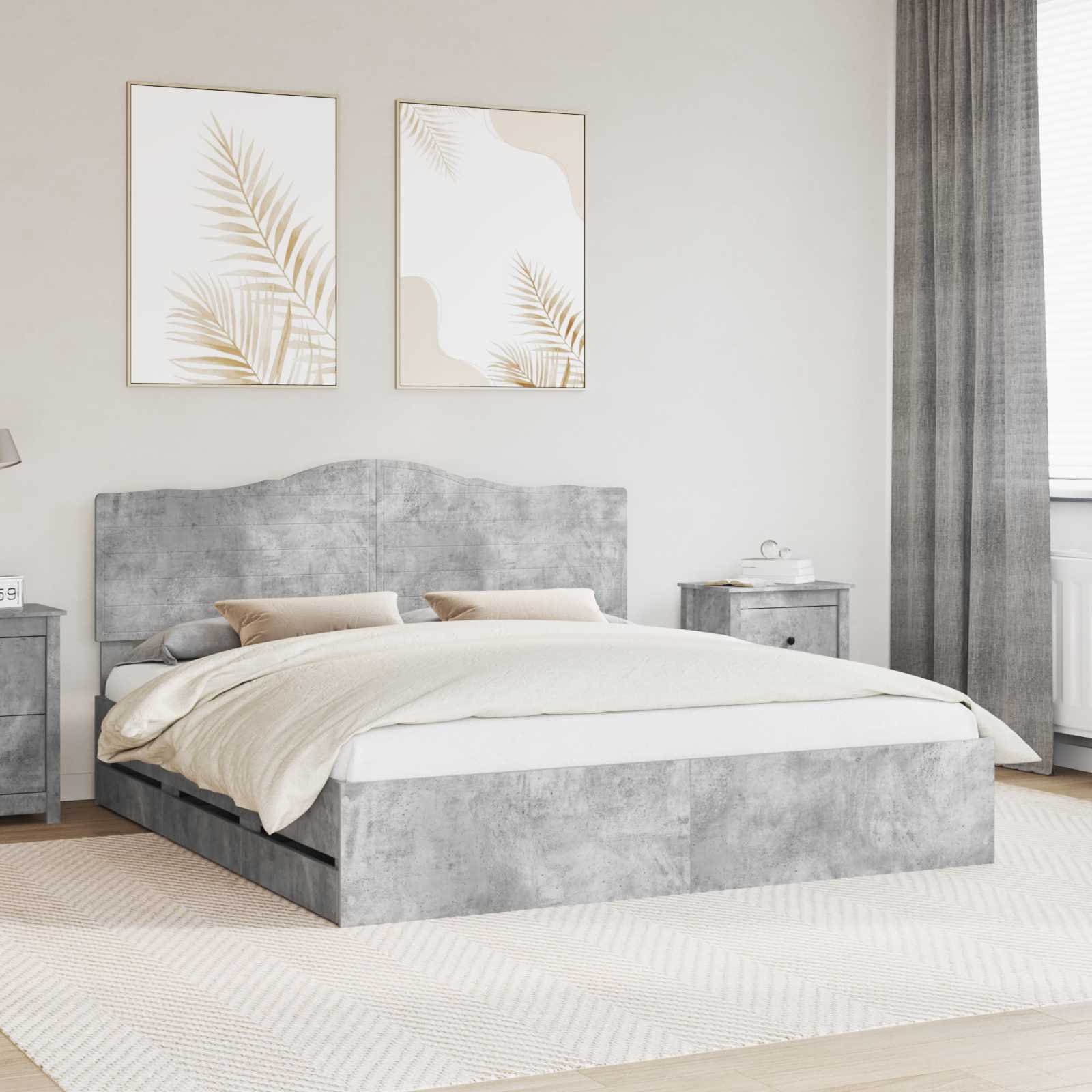 vidaXL Ramka łóżka szara betonowa z drewna inżynieryjnego 200 x 200 cm