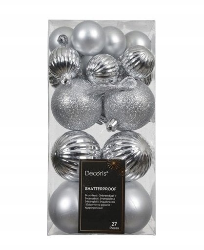 Bombki choinkowe 6 cm srebrny mix zestaw 27 sztuk nietłukące