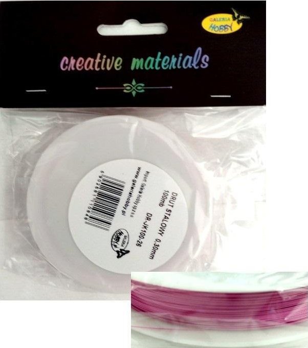 Drut stalowy 0.3mm duża szpula 100mb j.różowy