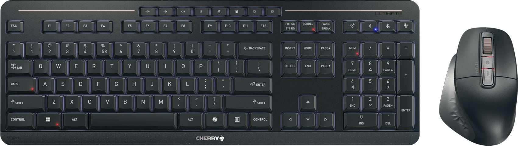 Klawiatura + mysz Cherry Stream desktop ultimate klawiatura Dołączona myszka do biura/domowego użytku USB + RF Wireless + Bluetooth QWERTY Angielski C
