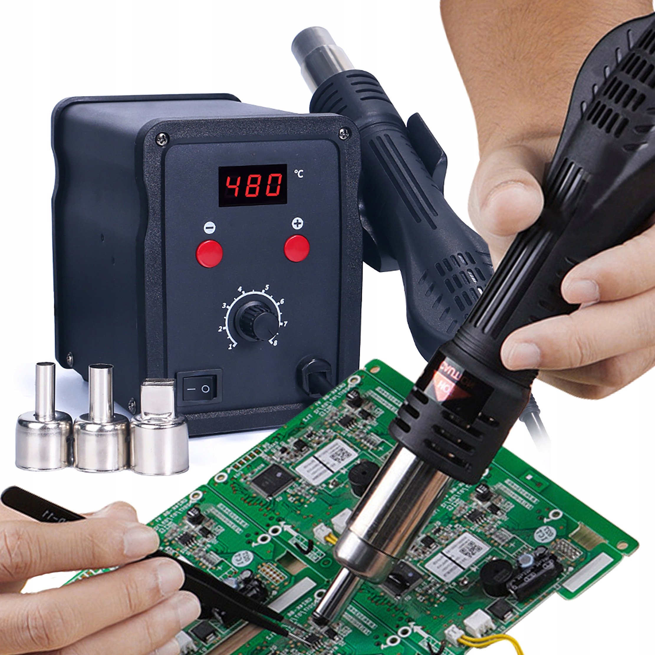 Stacja Lutownicza Hot Air Na Gorące Powietrze Lutownica 750W 100-480C