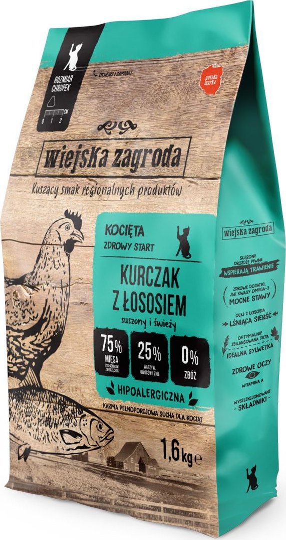 Wiejska Zagroda Karma sucha dla kota Kurczak z łososiem (kociak) 1,6kg