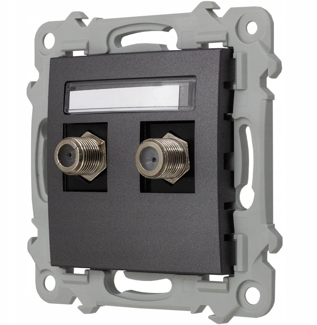 SZAFIR Gniazdo antenowe typu F podwójne szary mat GPA-2ZF/m/70