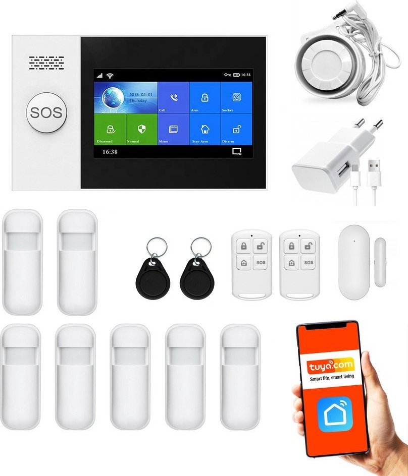 Huxgo Bezprzewodowy alarm 2G GSM + WiFi - HXA007 R7 + syrena przewodowa 105 db kompatybilny z aplikacją TUYA SMART